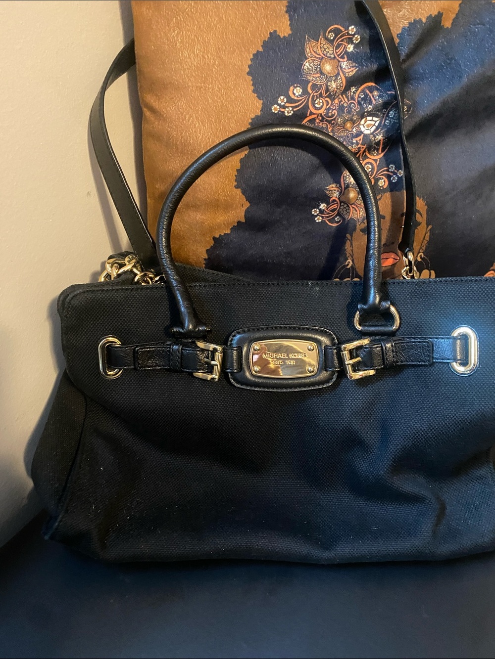 Michael Kors Black and Gold Satchel